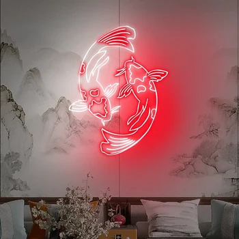 Неонова реклама с Koi Fish Японски Неонови Надписи По Поръчка Декор на стените у дома в Хола Led Светлини Персонализирани Японски Неоновите Подарък Любовник Koi