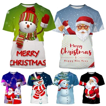 Нова мода тениска с 3D-принтом Коледа снежен за мъже и жени, ежедневни риза с къс ръкав и кръгло деколте, върхове