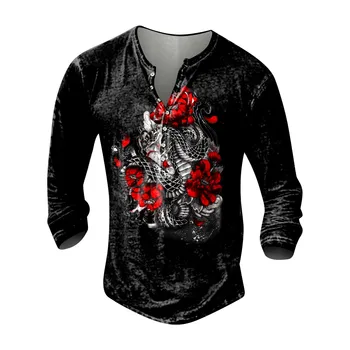 Нова мъжка тениска 2023, Модна тениска с дълъг ръкав, Пролетно-есенен пуловер с дълъг ръкав и принтом, hoody, мъжки дрехи, в ретро стил