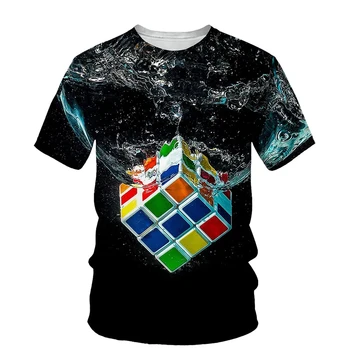 Нова мъжка тениска с 3D-печат с изображение, Кубче на Рубик, летен тренд, модни свободна тениска с кръгло деколте и къс ръкав, ежедневни риза в стил хип-хоп