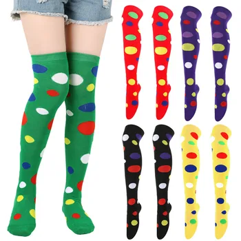 Нови дълги чорапи за cosplay, клоун, за жени и момичета, забавни цветни чорапи над коляното с принтом грах в неправилна форма за момичета