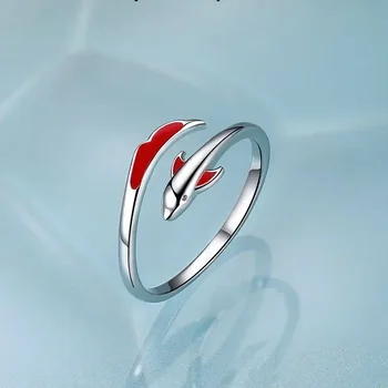 Пръстен с делфина от сребро 925 проба за жени, бижута, Регулируема на пръста си Отворен пръстен за парти, подарък за рожден Ден