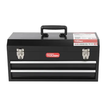 Сверхпрочный 20-инчов кутия за инструменти с 2 чекмеджета, кутия за инструменти с панти капак, черен