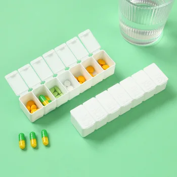 Седмично малка кутийка за хапчета, органайзер за съхранение на лекарства, контейнер за лекарства, опаковка на хапчета, пластмасови дискове решетка
