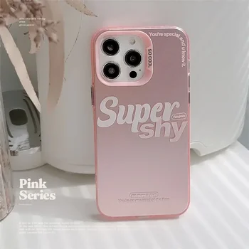 Сребристо-розово английски калъф за мобилен телефон в стила на Ins за IPhone15 14 12 13 11 Pro ProMax Mini Plus X XR, устойчив на удари калъф за вашия телефон