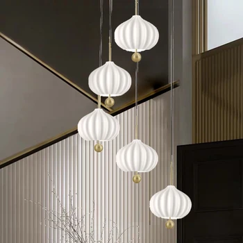 Стъклени Тиква Тавана полилеи Стълбище Бял Скандинавски декор за дома Окачен лампа на Стълба Висящи лампи за таван LED