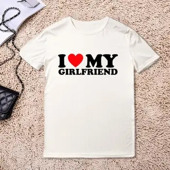 Тениска Двойка тениски I Love My Girlfriend I Heart My Girlfriend С Кръгло деколте И Къс ръкав Свободно Намаляване на Върховете на Приятел и Приятелка