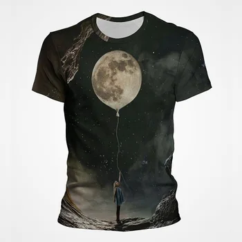 Тениска с изображение на Луната за мъже, романтична тениска с 3D-принтом на Луната, дамски ризи, детски блузи за хипстеров, градинска облекло, тениски оверсайз