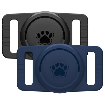 Титуляр яка Airtag за кучета Силиконов калъф Airtag за яката за домашни любимци, Калъф за Apple Airtag за кучета и котки, Калъф за GPS тракер, 2 опаковки
