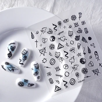 Черни Графити Котка, Змия Сърце 5D меки скулптурни релефи Самозалепващи етикети за дизайн на ноктите Модерни стикери за маникюр на Едро