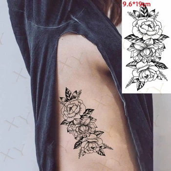 Черно оперение, водоустойчив временна татуировка, стикер, Секси момиче, татуировка във формата на роза, женско китка, крак, боди арт, фалшива татуировка за мъже