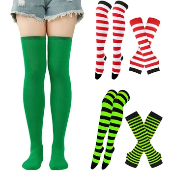 Шарени чорапи за празнични партита, Сладки чорапогащи до бедрата, танцови чорапи, шарени ръкавици за нагряване на ръце, Коледни подаръци, Женски костюм за cosplay