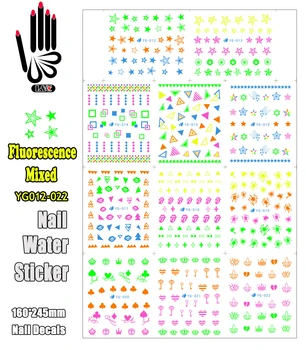 11 Листа / много Вода за нокти YG012-022 Флуоресцентни Рисунки под формата на звездички за Дизайн на ноктите, Етикети за водния маникюр (11 ДИЗАЙНИ В 1)