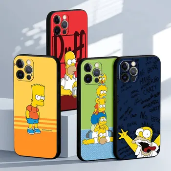 Калъф Simpsons Bart Homer За Apple iPhone 11 13 14 15 Pro Max 12 Mini 8 7 Plus XR XS X 6 Black Soft Shell Funda TPU Калъф За вашия Телефон